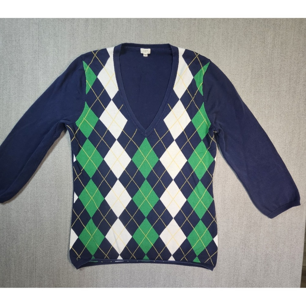 J. Crew Women's Plaid Sweater V-Neck Ling Sleeve Sz Medium
